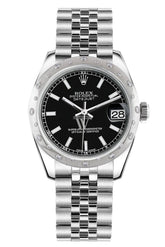 Rolex Datejust 31 Black Dial Dome Set With Diamonds Bezel Jubilee Ladies Watch 178344